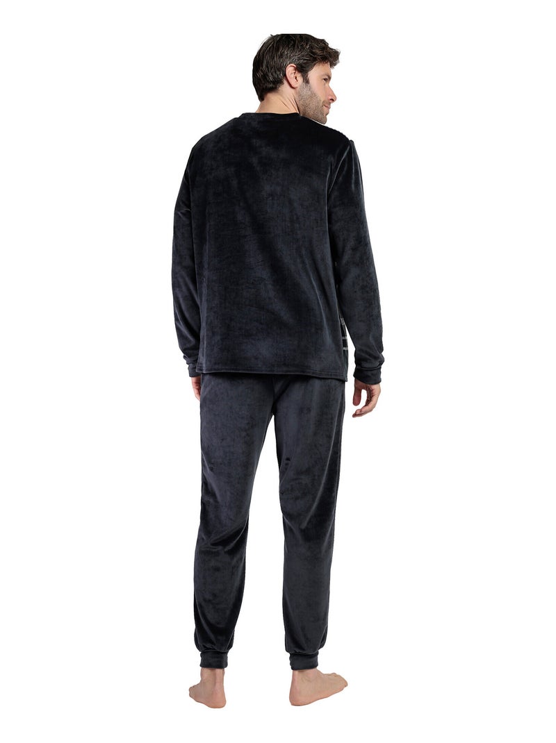 Pyjama velours pantalon top manches longues Stripe Hype Gris - Kiabi