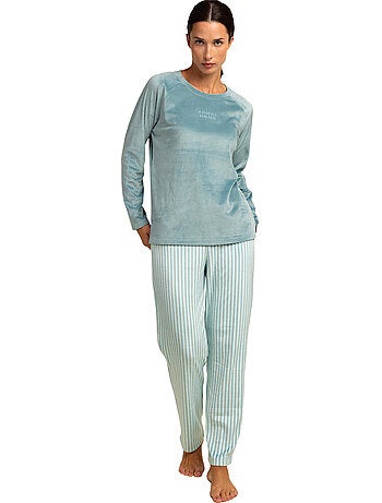 Pyjama velours pantalon top manches longues stripes