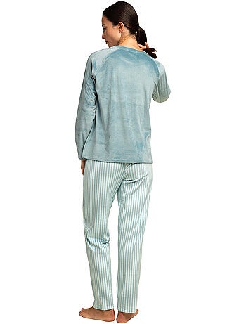 Pyjama velours pantalon top manches longues stripes