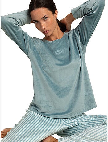 Pyjama velours pantalon top manches longues stripes