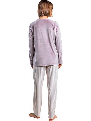 Pyjama velours pantalon top manches longues stripes