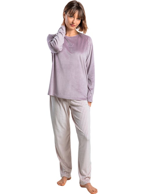 Pyjama velours pantalon top manches longues stripes - Kiabi Pyjama velours pantalon top manches longues stripes - Kiabi