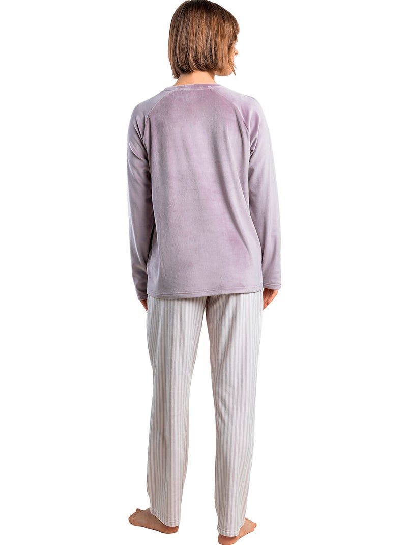 Pyjama velours pantalon top manches longues stripes Violet - Kiabi