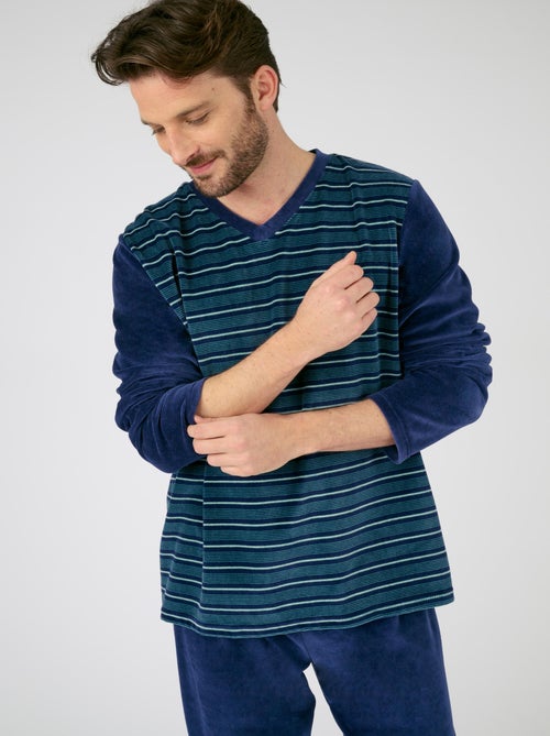 Pyjama velours rayé mélange coton - Damart - Kiabi