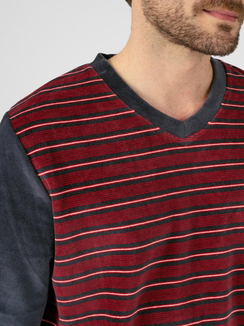 Pyjama velours rayé mélange coton - Damart - Kiabi