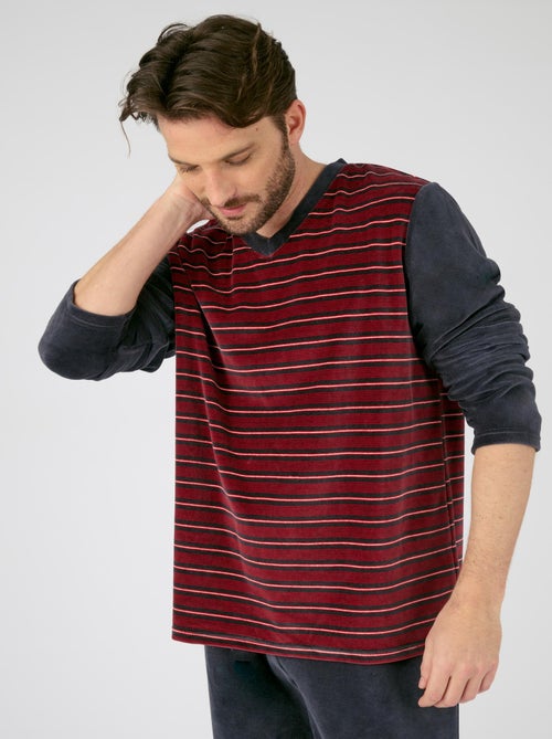 Pyjama velours rayé mélange coton - Damart - Kiabi