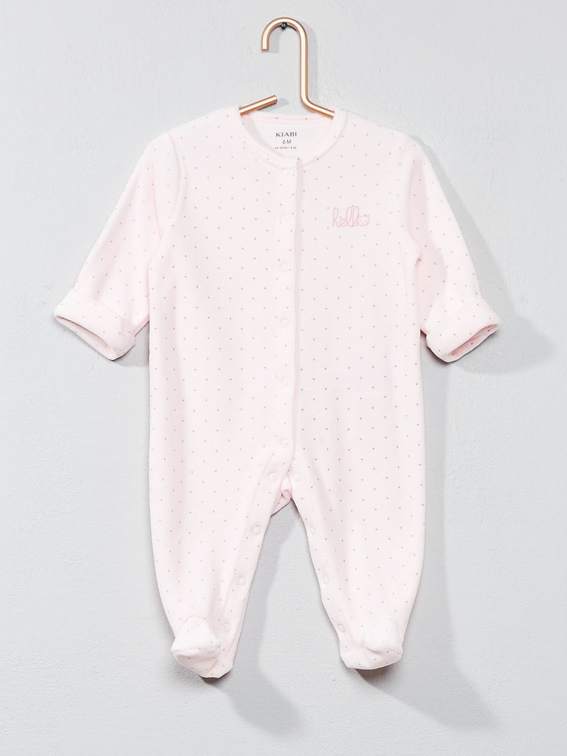 Pyjama velours rose pastel pois - Kiabi