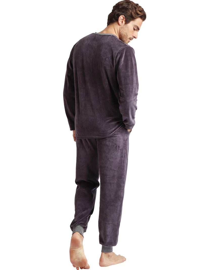 Pyjama velours tenue d'intérieur pantalon et haut Home Gris - Kiabi