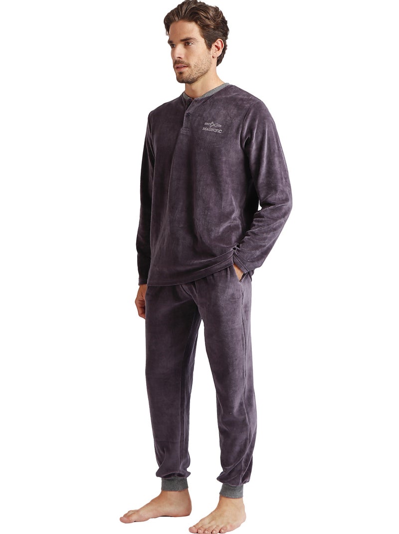 Pyjama velours tenue d'intérieur pantalon et haut Home Gris - Kiabi