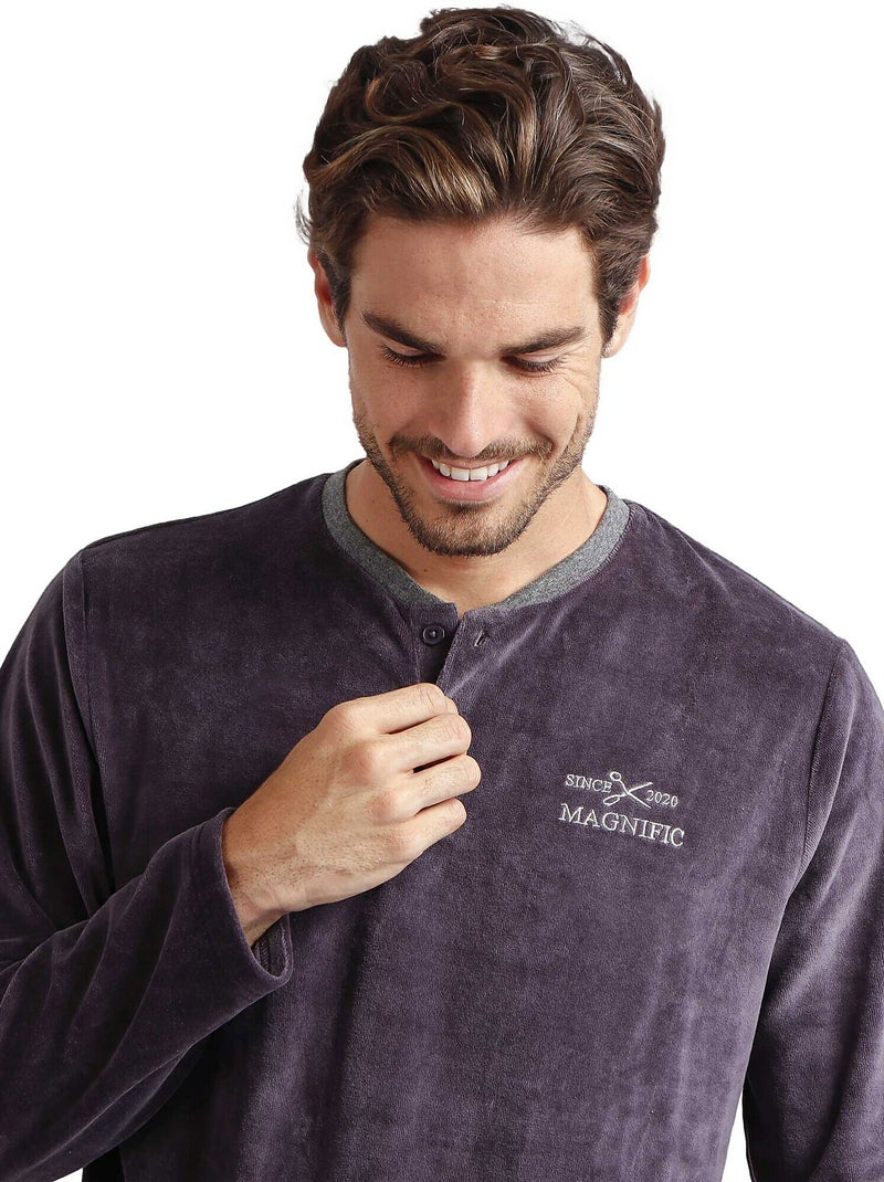 Pyjama velours tenue d'intérieur pantalon et haut Home Gris - Kiabi