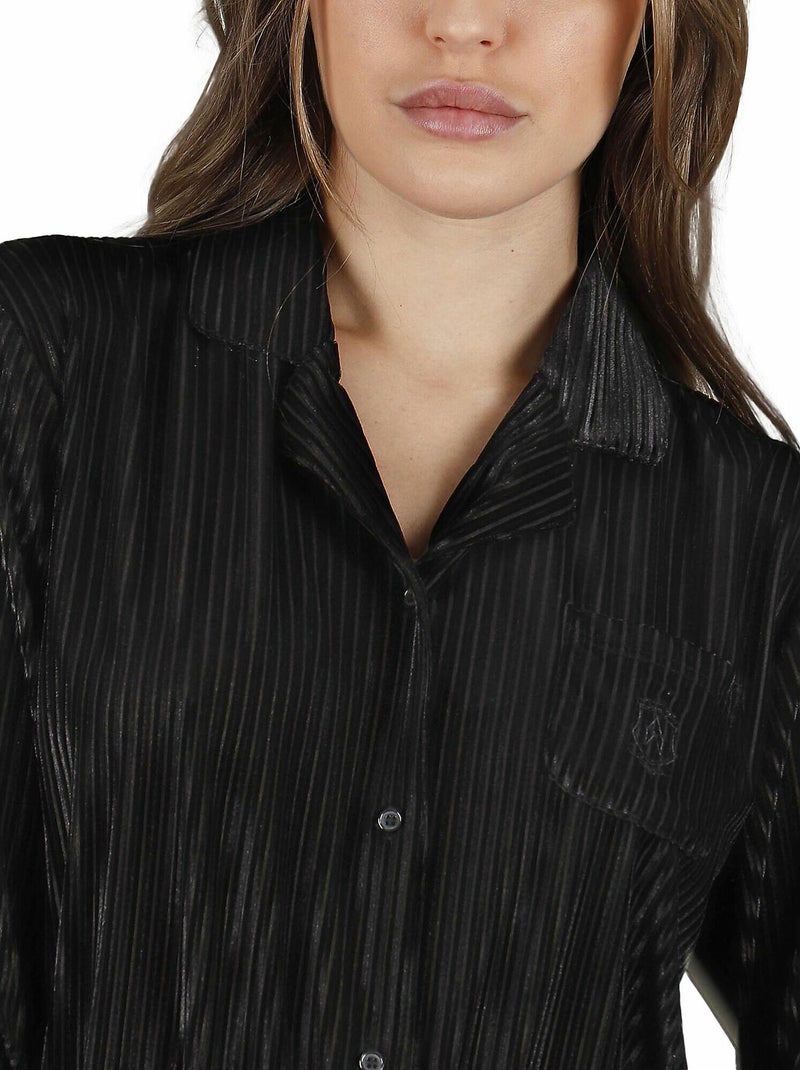 Pyjama velours tenue pantalon chemise Elegant Stripes Noir - Kiabi