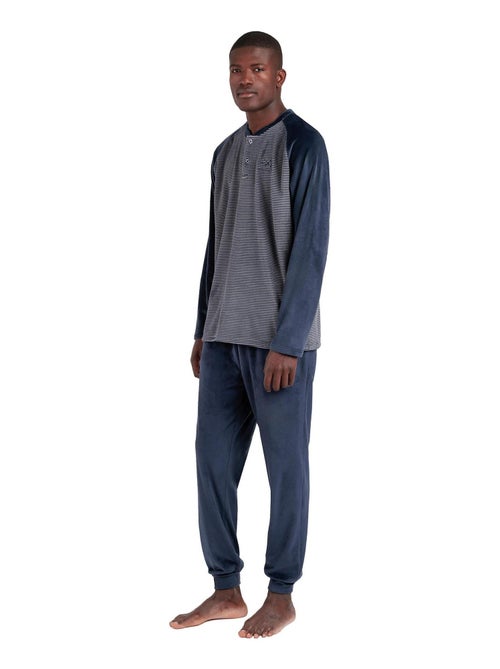 Pyjama velours tenue pantalon top manches longues Basic Stripes - Kiabi