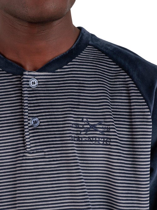 Pyjama velours tenue pantalon top manches longues Basic Stripes - Kiabi