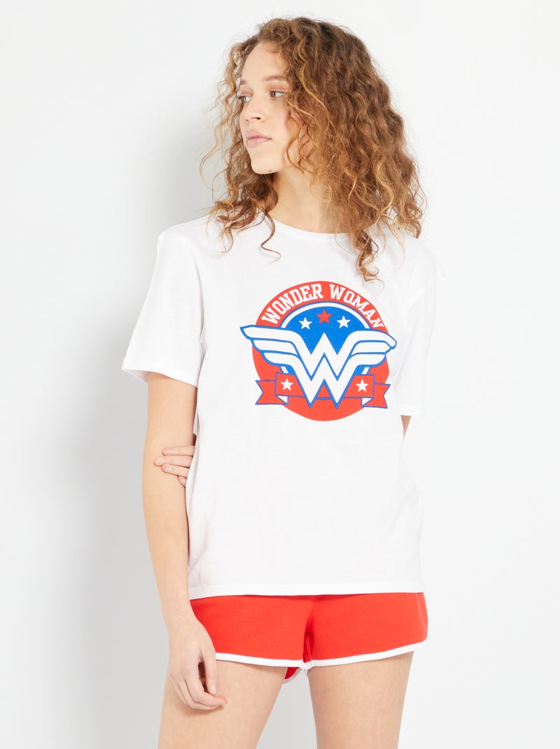 Pyjama 'Wonder Woman' 2 pièces blanc/rouge - Kiabi