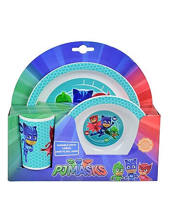Pyjamasques ensemble repas incluant 1 verre 220 ml, 1 assiette et 1 bol micro-ondables pour enfant