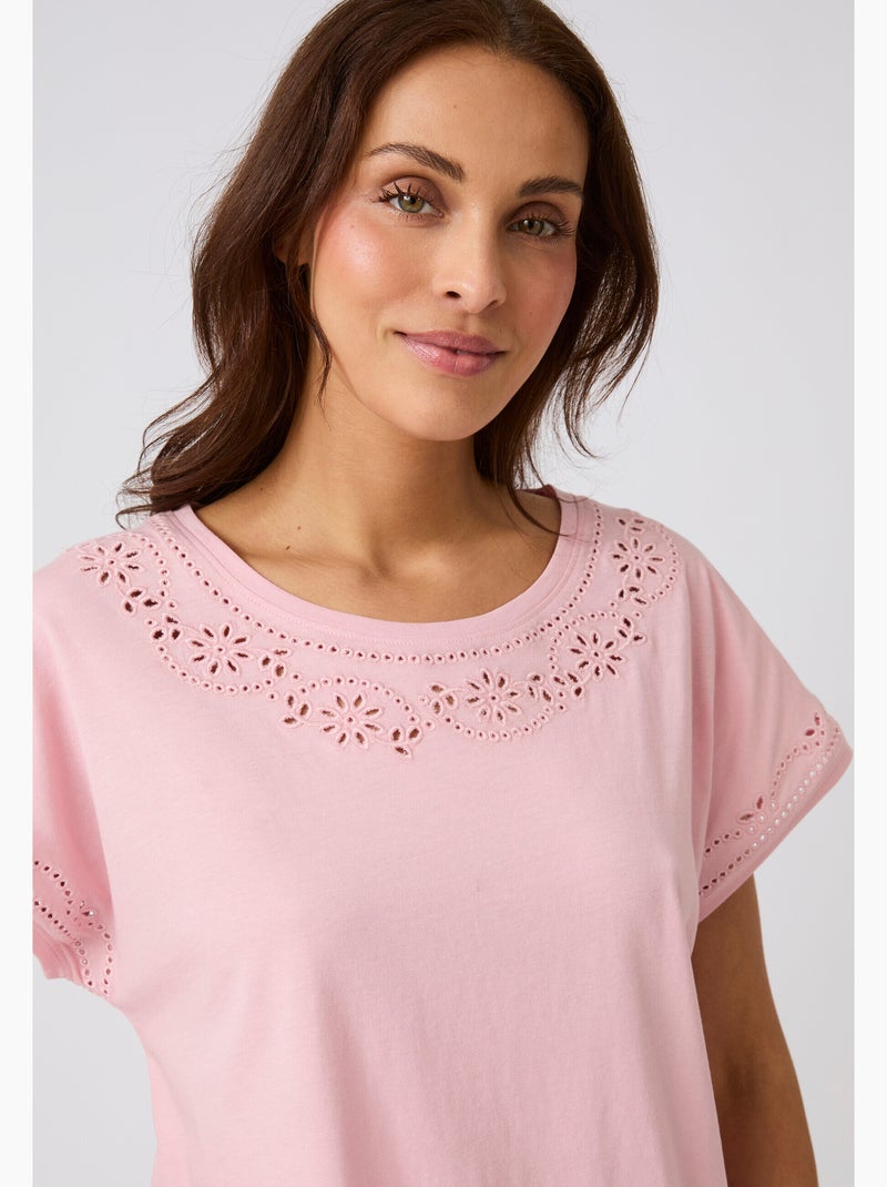 Pyjashort broderie anglaise - Damart Rose pâle - Kiabi