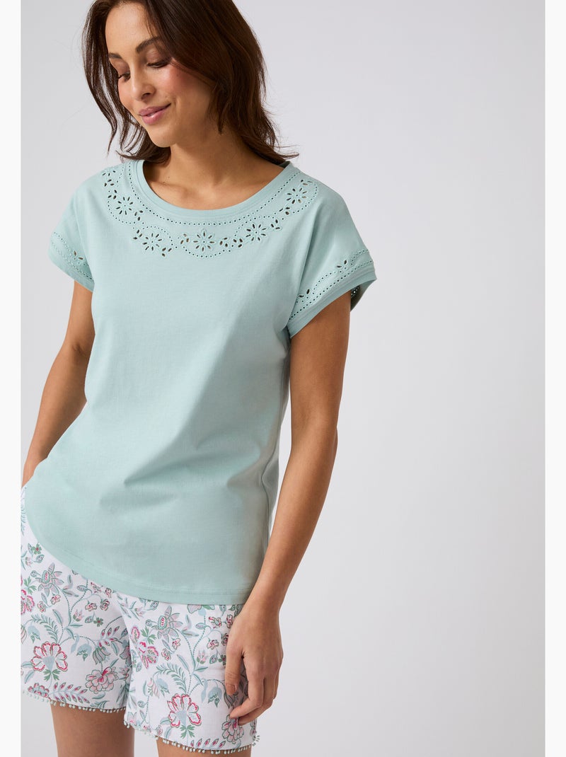Pyjashort broderie anglaise - Damart Vert pastel - Kiabi