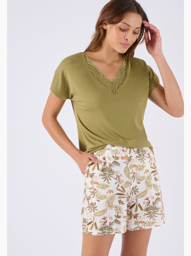 Pyjashort col dentelle - Damart Vert - Kiabi