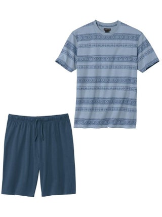 Pyjashort Coton Bicolore à Micro-Motifs  - ATLAS FOR MEN