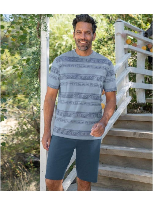 Pyjashort Coton Bicolore à Micro-Motifs  - ATLAS FOR MEN - Kiabi