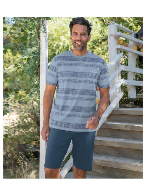 Pyjashort Coton Bicolore à Micro-Motifs  - ATLAS FOR MEN - Kiabi