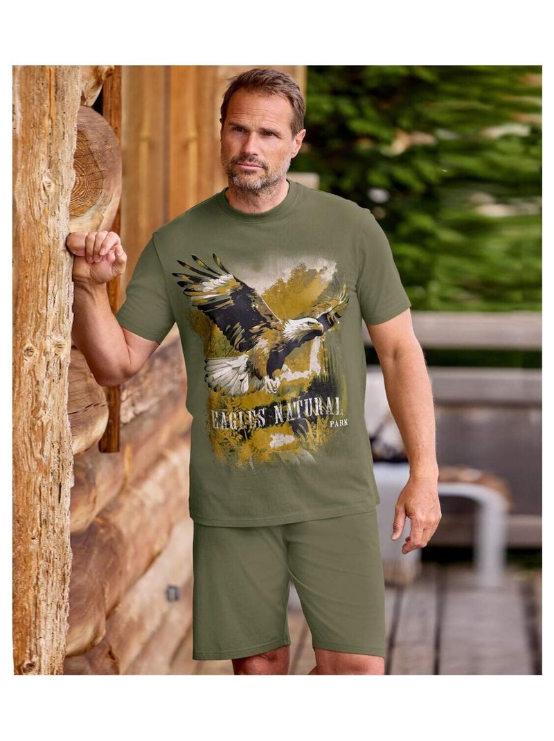 Pyjashort Coton Imprimé Motif Aigle   - ATLAS FOR MEN Kaki - Kiabi