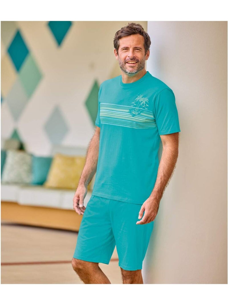 Pyjashort Coton Island   - ATLAS FOR MEN Bleu turquoise - Kiabi