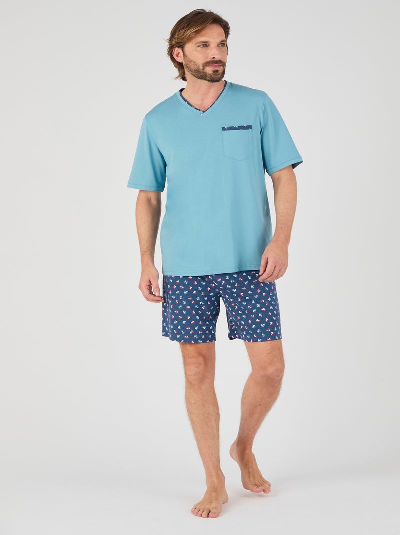 Pyjashort en maille jersey - Damart Bleu gris - Kiabi