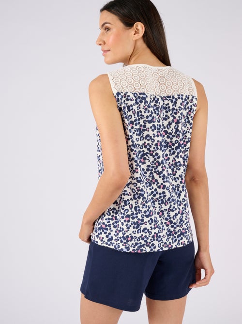 Pyjashort en pur coton peigné, détails dentelle - Damart - Kiabi
