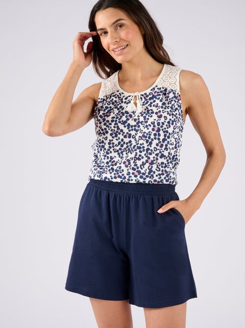 Pyjashort en pur coton peigné, détails dentelle - Damart - Kiabi