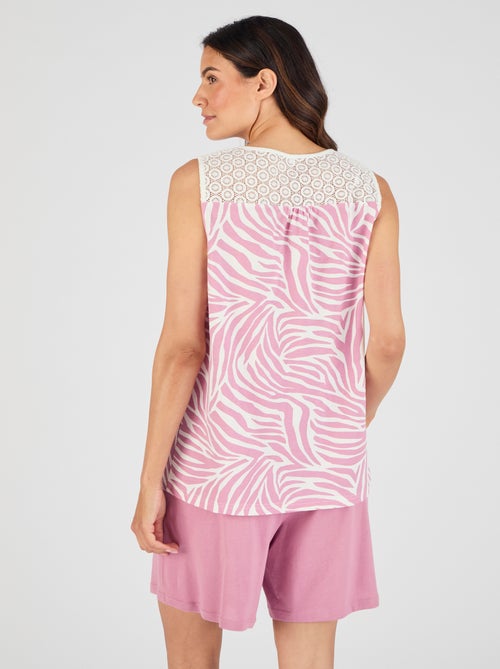 Pyjashort en pur coton peigné, détails dentelle - Damart - Kiabi