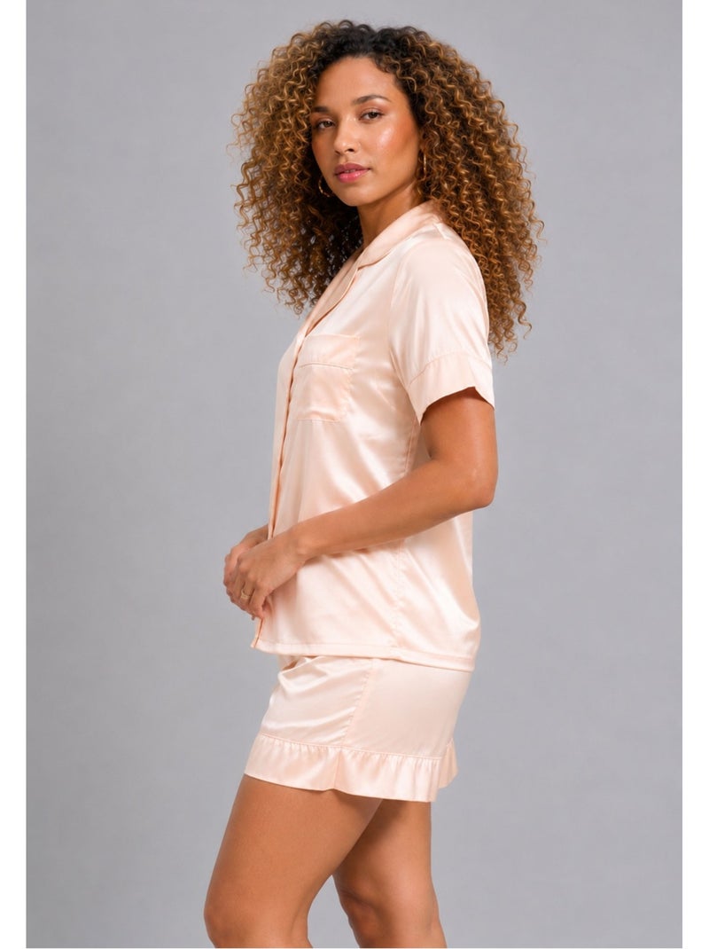 Pyjashort fluide en satin Kebello Beige - Kiabi