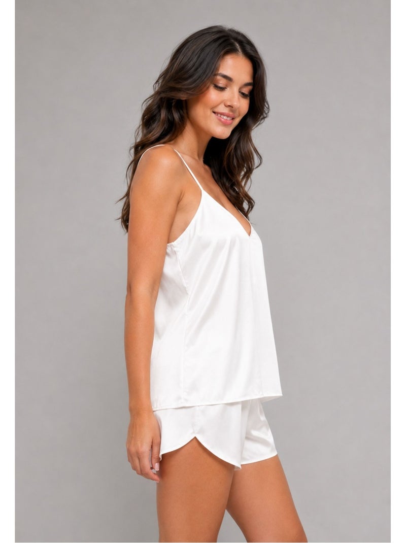 Pyjashort fluide en satin Kebello Blanc - Kiabi