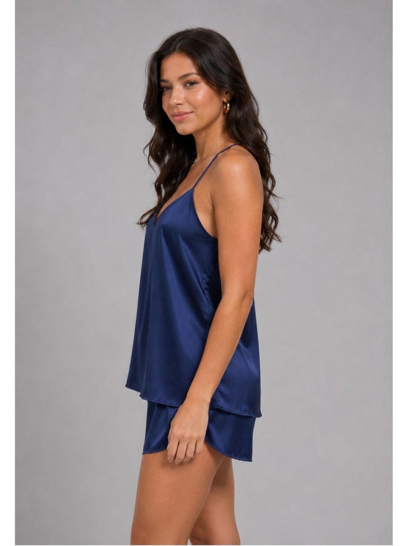 Pyjashort fluide en satin Kebello Bleu marine - Kiabi