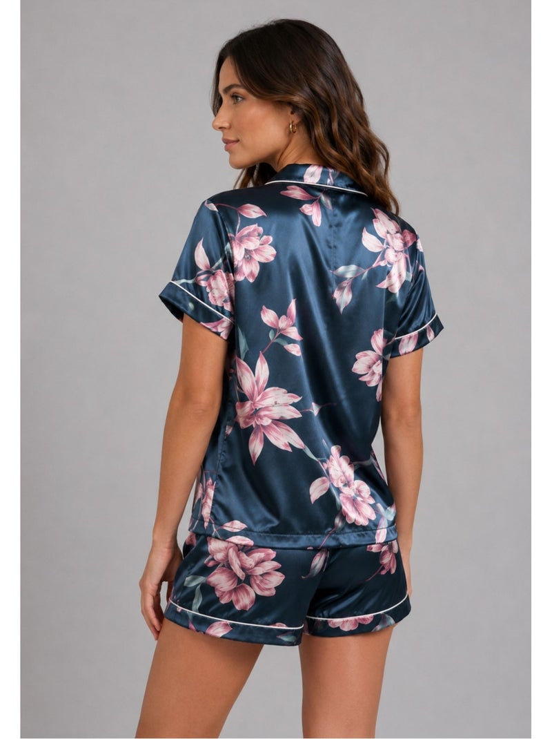 Pyjashort fluide en satin Kebello Bleu - Kiabi