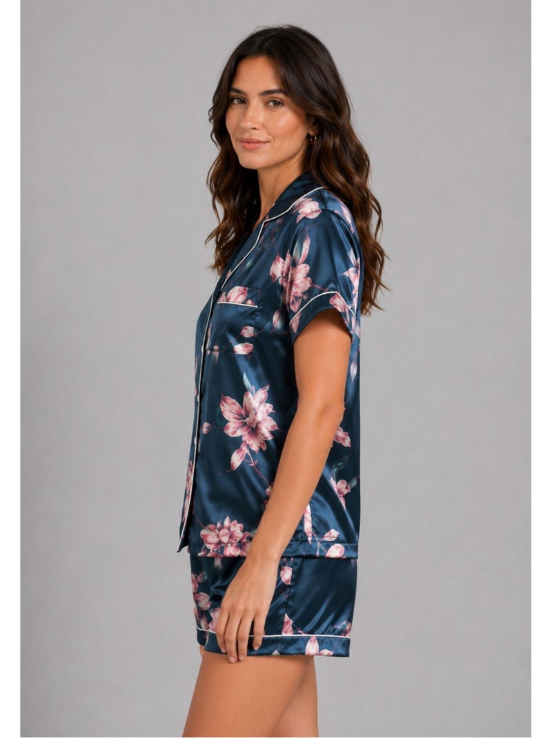 Pyjashort fluide en satin Kebello Bleu - Kiabi