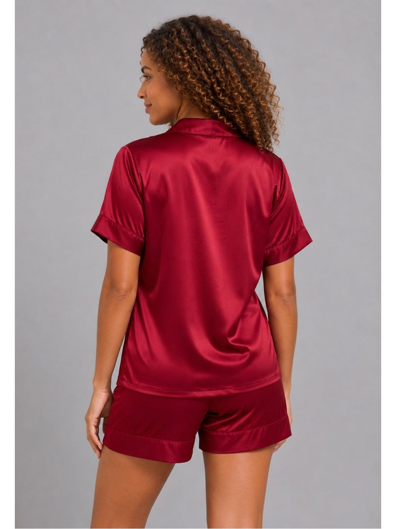 Pyjashort fluide en satin Kebello Bordeaux - Kiabi
