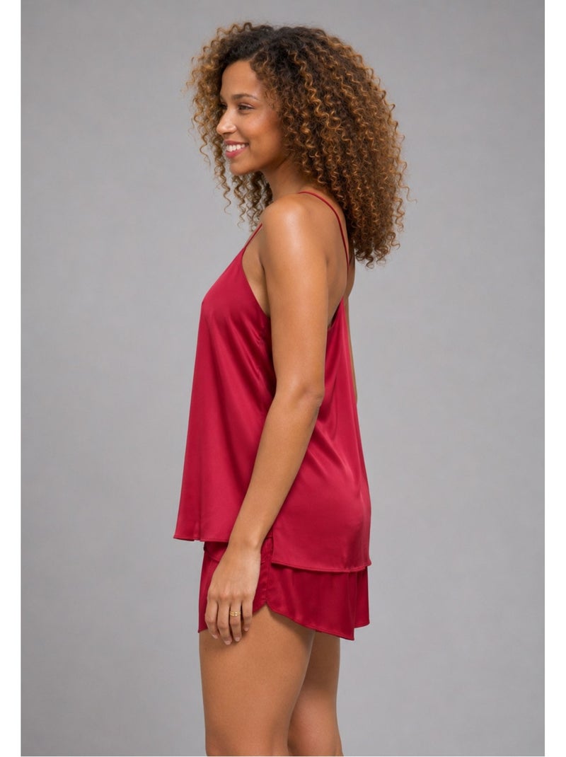 Pyjashort fluide en satin Kebello Bordeaux - Kiabi