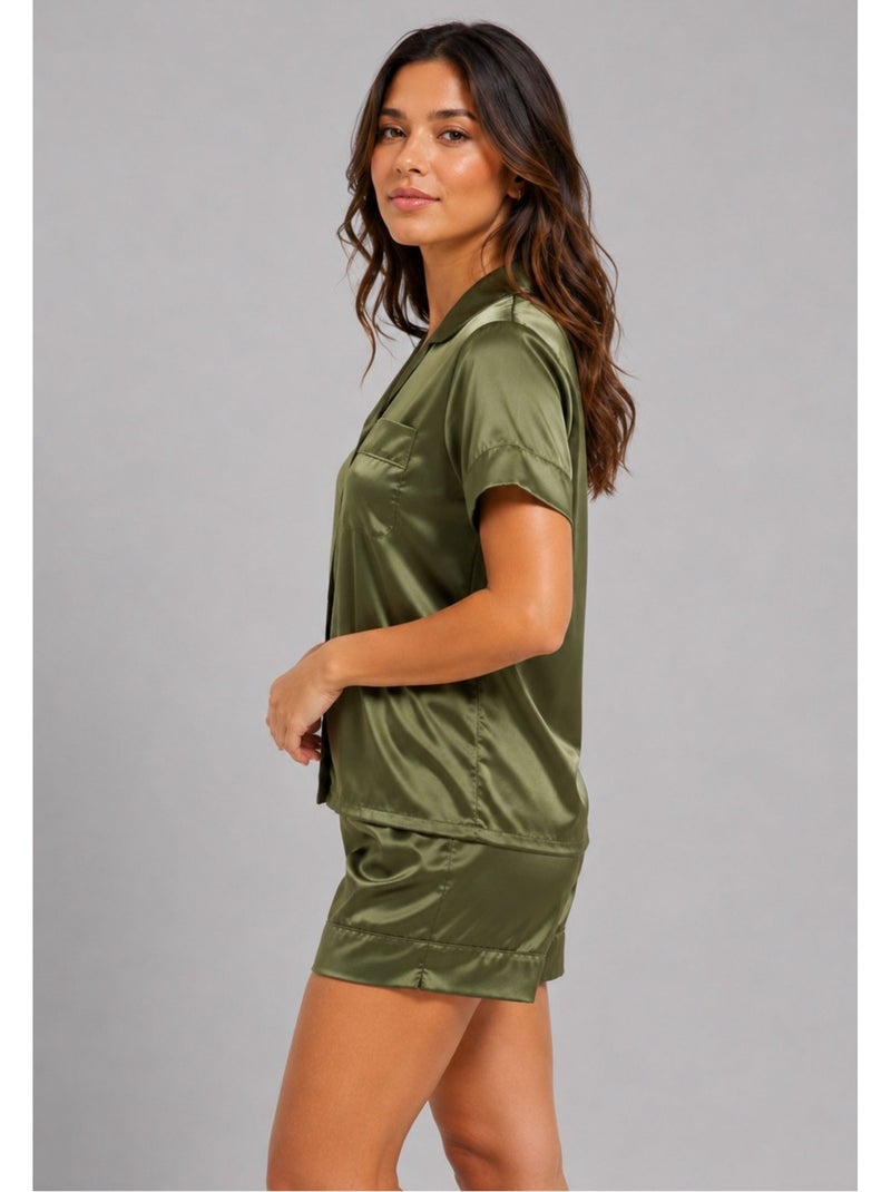 Pyjashort fluide en satin Kebello Vert - Kiabi