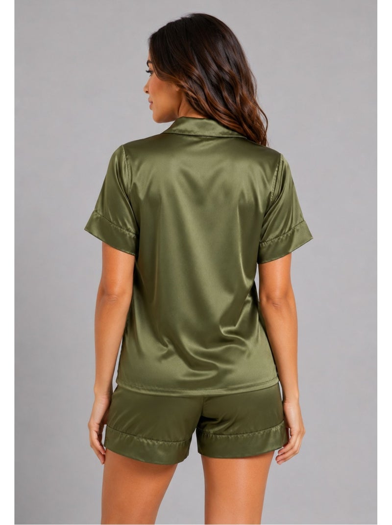 Pyjashort fluide en satin Kebello Vert - Kiabi