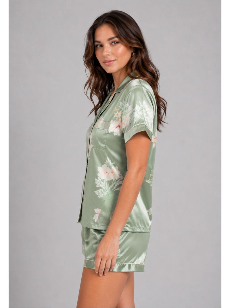 Pyjashort fluide en satin Kebello Vert - Kiabi