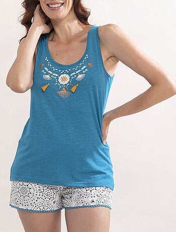 Pyjashort LEON bleu/ecru - MELISSA BROWN