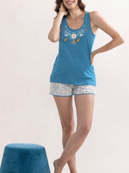 Pyjashort   LEON bleu/ecru - MELISSA BROWN - Kiabi