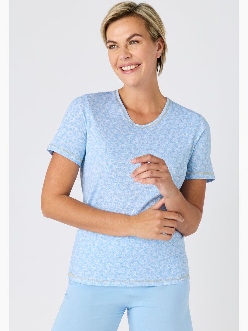 Pyjashort pur coton peigné - Damart Bleu - Kiabi