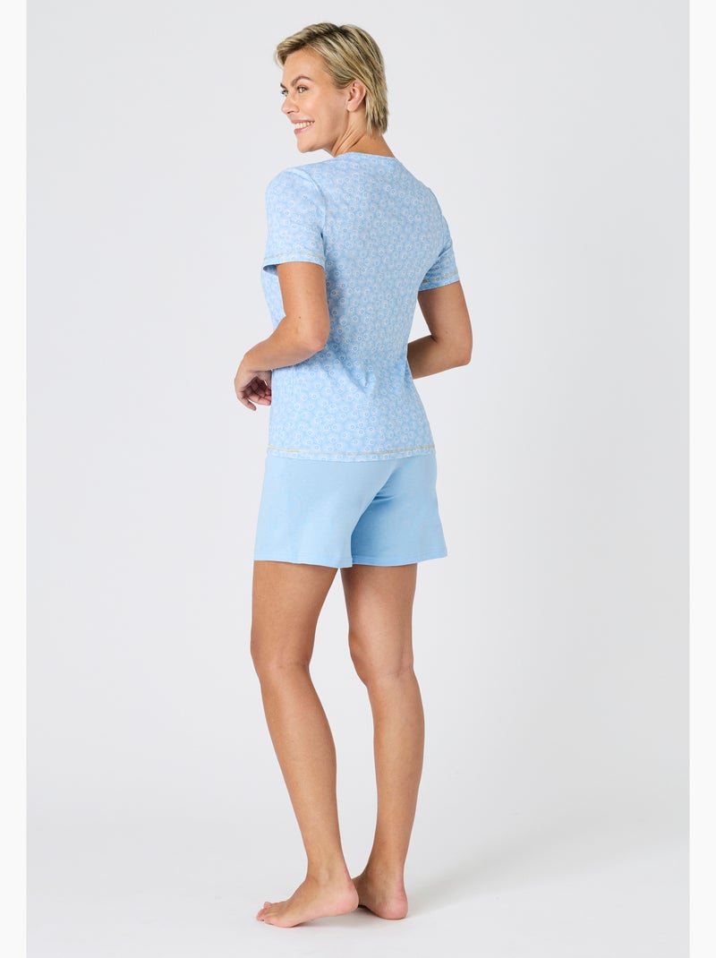 Pyjashort pur coton peigné - Damart Bleu - Kiabi
