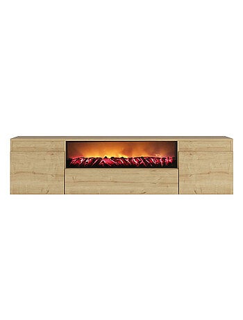 PYRO - Meuble télévision avec cheminée LED 180cm aspect bois