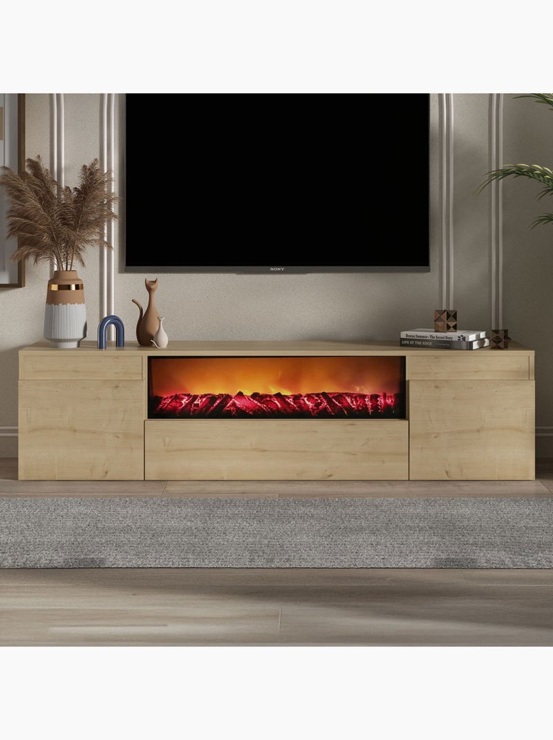 PYRO -  Meuble télévision  avec cheminée LED 180cm aspect bois Marron - Kiabi