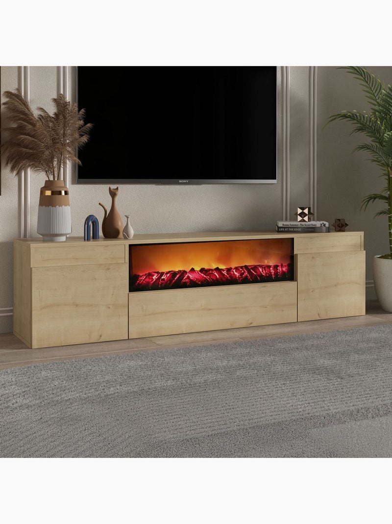 PYRO -  Meuble télévision  avec cheminée LED 180cm aspect bois Marron - Kiabi