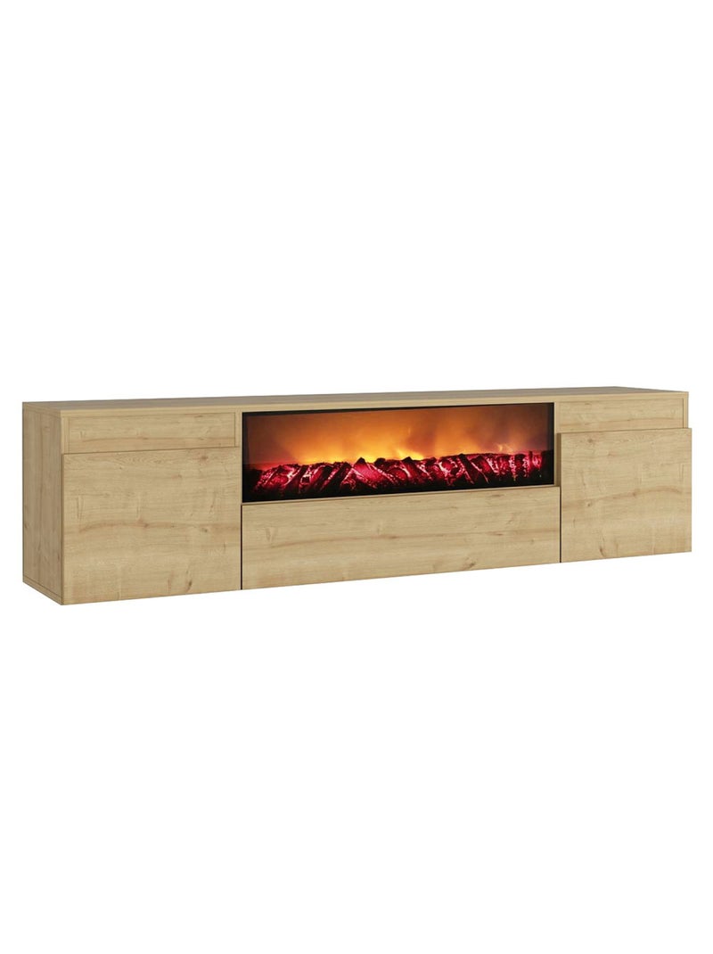 PYRO -  Meuble télévision  avec cheminée LED 180cm aspect bois Marron - Kiabi
