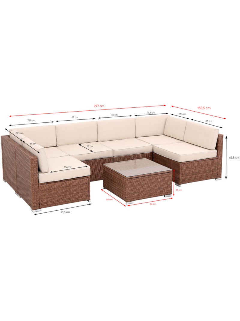 QAMEA Salon de jardin 6 places modulable en résine tressée marron et beige Beige - Kiabi